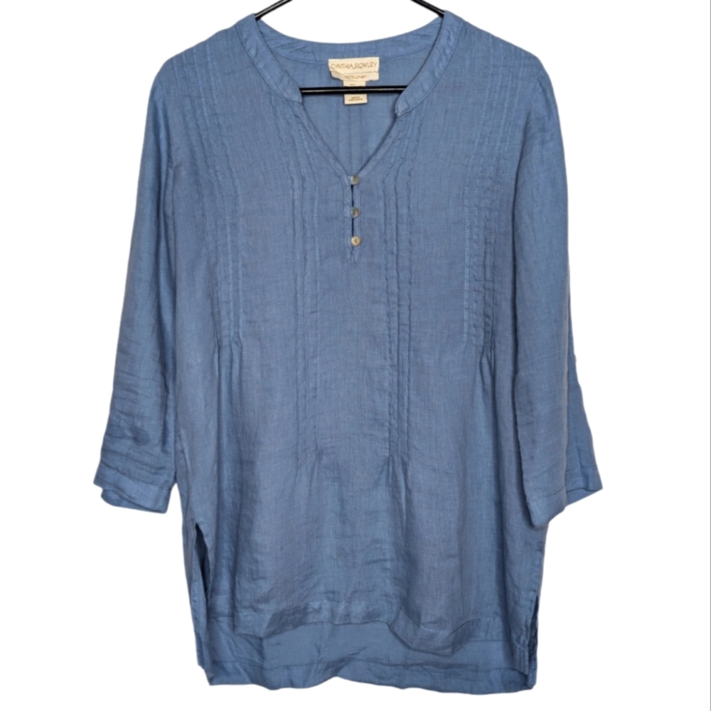 Cynthia Rowley Women's 100% Linen Light Blue Pullover Tunic Top Size Small